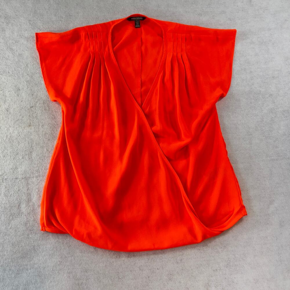 Banana Republic Wrap Top Woman's Petite XS Neon Sunset Center Snap Ruched